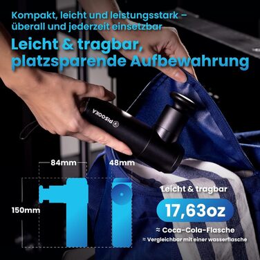 Масажер PISOOKA X2 Mini - безшумний масажний пістолет з 4 насадками для спини, плечей та ніг. 4200 RPM, 0,5 кг, USB-C, чорний