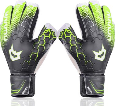 Воротарські рукавички WVVOU для дітей та дорослих, дитячі та юніорські, з технологією Fingersave, з гарним зчепленням для тренувань та ігор (8, чорний)
