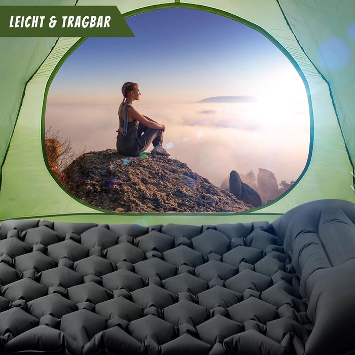 Каревіпарк Килимок для кемпінгу з подушкою, ультралегка повітряна матрац для кемпінгу, водонепроникний килимок для сну для кемпінгу, відпочинку на природі, подорожей, піших прогулянок, пляжу, чорного кольору.