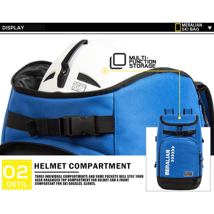 Сумка для гірськолижного спорядження 50L, водонепроникний рюкзак для лиж та сноуборду, вміщує шолом, маску та одяг. Blau 02