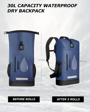 Водонепроникний рюкзак IDRYBAG 30L: для каякінгу, кану, кемпінгу та подорожей (синій)