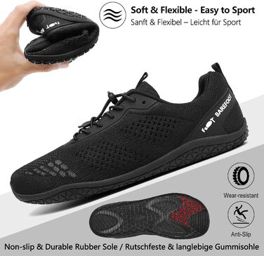 Босижні кросівки Geweo для жінок та чоловіків: зручні, широка передня частина, легкі, для фітнесу, кросфіту, силових тренувань, без підйому, трекінгові, унісекс, розміри 37-47 EU (чорний, 41 EU широкі)