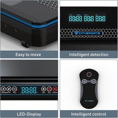 CITYSPORTS Складне електричне бігове полотно WP3 з підлокітниками, Bluetooth та аварійною зупинкою, швидкість до 12 км/год, чорно-синій колір