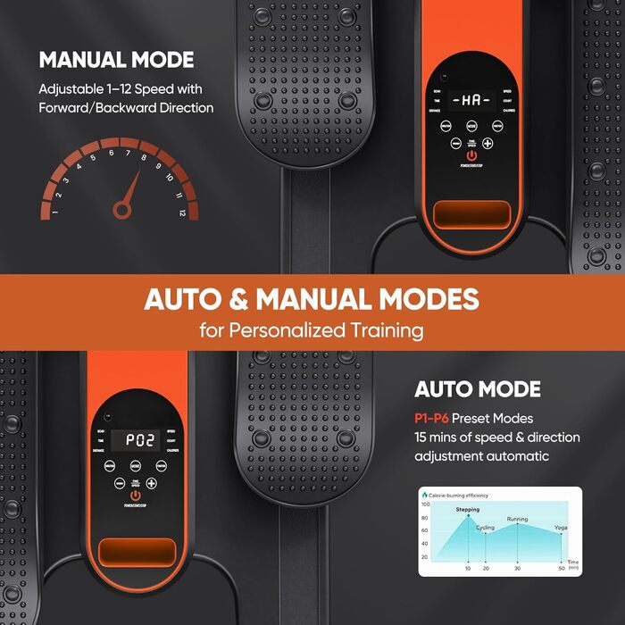 Електричний міні кросс-тренажер Dripex для дому з пультом, 12 швидкостей та 6 програмами (Orange)
