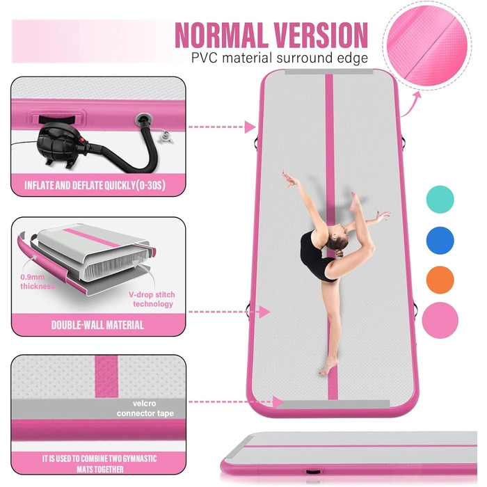 Надувний гімнастичний килимок Dwzdd Air Track 3/4/5/6м, рожевий 300x100x10см для дому, фітнесу, акробатики, дитячих тренувань