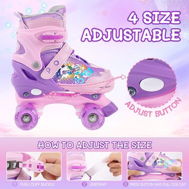 Дитячі ролики Kinder для дівчаток та жінок, 4 розміри, регульовані, для початківців (фіолетовий, S (23-27 EU) 140-165mm)
