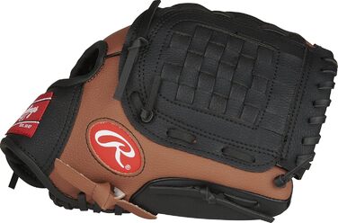 Дитяча бейсбольна рукавичка Rawlings Players Series для т-болу, права рука, розмір 9-11,5'' (26,7 см), для дітей 6-8 років, темно-коричнева/чорна