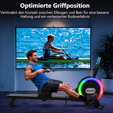 Гребний тренажер DMASUN для дому, [Нова модель 2026] з магнітною системою, покращені рейки подвійного ходу, тиха робота, 16/32 рівні опору, LCD-дисплей, до 160 кг, чорний