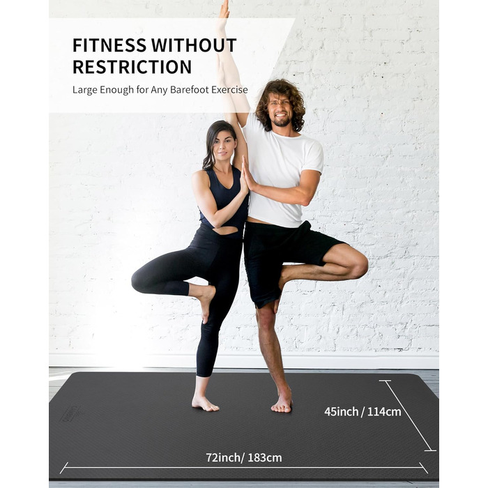 Йогамат CAMBIVO XXL 183x122 см, товщина 6/8/10/12 мм, TPE, чорний