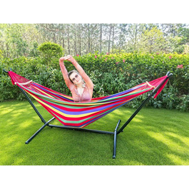 Гаммак GOCAN XXL для 2 осіб, 220x150 см, 330 см, 300 кг, бавовна, для відпочинку на природі, у саду, вдома, для дітей, сірий з червоними смугами