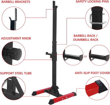 Стійка для штанги ISE Squat-Rack, 6 рівнів регулювання, 2 окремі стійки, сталева, до 200 кг, сертифікована EN 957