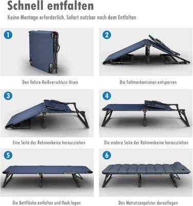 Розкладне шезлонг з регульованою спинкою в 4 положеннях, портативний багатофункціональний лежак для кемпінгу, саду, басейну, патіо - блакитний, з м'яким матрацом та подушкою