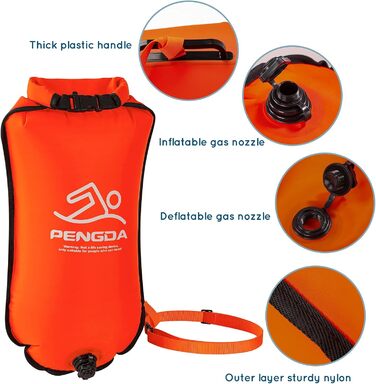 Побуф для плавання PENGDA 25L, водонепроникний сухий мішок, поплавок для відкритої води та триатлону, Swim Bubble для каякерів, серферів, поплавок для плавання та водних видів спорту, оранжевий