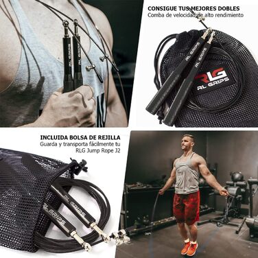 Стрибкове канатка RL Grips® з алюмінієвою ручкою та неслизьким покриттям - канатка з 2 мм тросом для кардіотренувань та фітнесу (Чорний)
