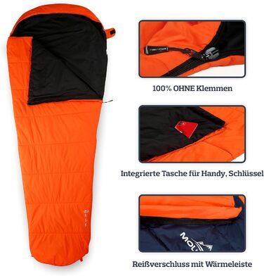 Сплячий мішок MOUNTREX® - ультралегкий, компактний (760г/1500г) - Outdoor, літній, 3-4 сезони (300г/м²) - мішковидний, для кемпінгу, подорожей, фестивалів - теплий, з'єднувальний (Orange, 3 сезони - 1500г (RV Links))