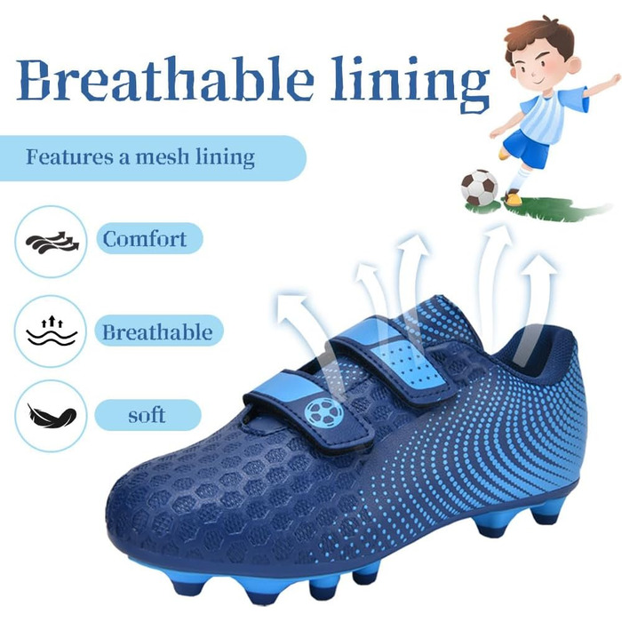 Дитячі футбольні бутси для хлопчиків та дівчаток, бутси з шипами для твердого поля, дитячі футбольні кросівки, спортивне взуття для тренувань та занять на відкритому повітрі, дихаючі, антиковзкі, унісекс, розмір 28-37 (37 EU, блакитні)
