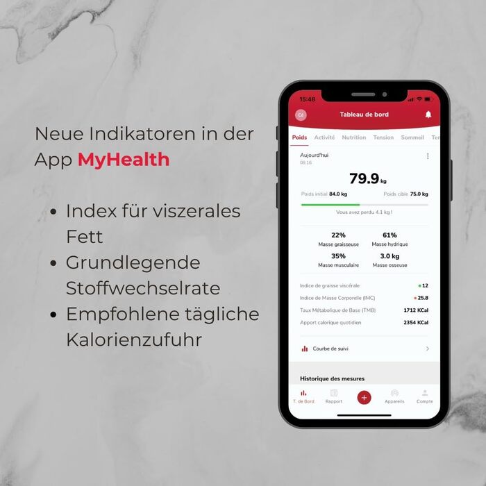 Вага TERRAILLON MASTER FIT ULTRA з підключенням Wi-Fi, аналіз складу тіла (жир, м'язи, вода, кістки, вісцеральний жир), BMI, щоденна калорійність