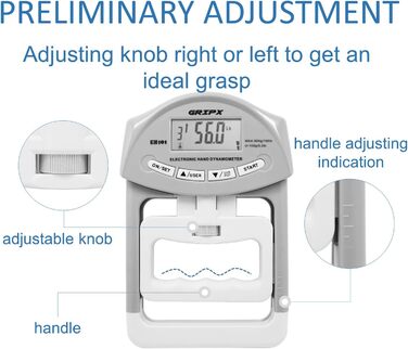 Цифровий динамометр GRIPX для вимірювання сили хвата, автоматичний, 90 кг / 198 lbs (сірий)