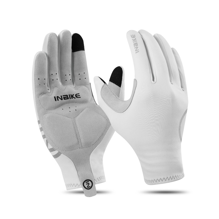Велосипедні рукавички Inbike C701 M білі: теплі, вітронепроникні, дихаючі, з підтримкою сенсорного екрану та світловідбиваючими елементами для чоловіків та жінок