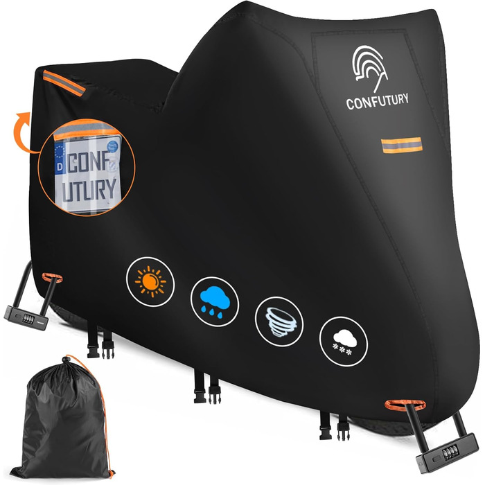 Мотоциклетний гараж Motorrad Garage Winterfest: захист від холоду та вологи, 600D Oxford, для зберігання мотоцикла, з вікном для номерного знаку, водонепроникний, з відбиваючими смугами, для використання на вулиці та в приміщенні (195x95x110 см)