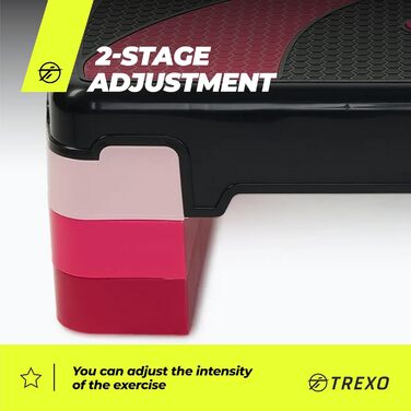 Аеробічний степ TREXO 78x30 см, регульований, поліпропілен, рожевий, для фітнесу та кардіо