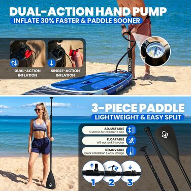 Надувний SUP Борд для дорослих з аксесуарами та тримачем для камери, 320x81x15 см, 10'6', 150 кг, блакитний