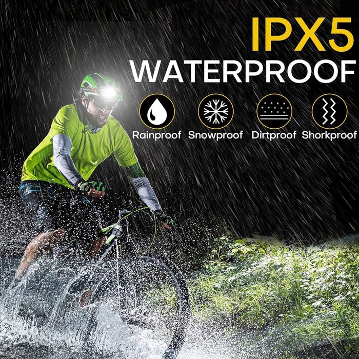 Налобний ліхтар 1200 люмен з регулюванням світла (білий/червоний), водонепроникний, з датчиком руху, 8 режимів. 2 шт.