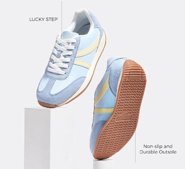 Жіночі ретро-кросівки LUCKY STEP: зручні повсякденні черевики 39 EU, синьо-жовті, з протиковзкою підошвою та дихаючою підкладкою