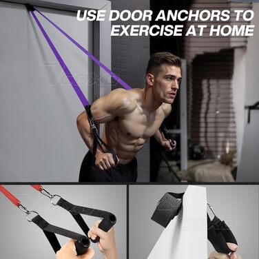 Набір еластичних стрічок для фітнесу: 6 рівнів, ручки, фіксатор для дверей, сумка, для силових тренувань, бодібілдингу, домашньої фітнес-тренування