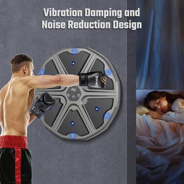 Музична боксерська машина Todeco з LED, Bluetooth, рукавичками та настінною ціллю - 9 режимів швидкості та режим підрахунку для дітей та дорослих