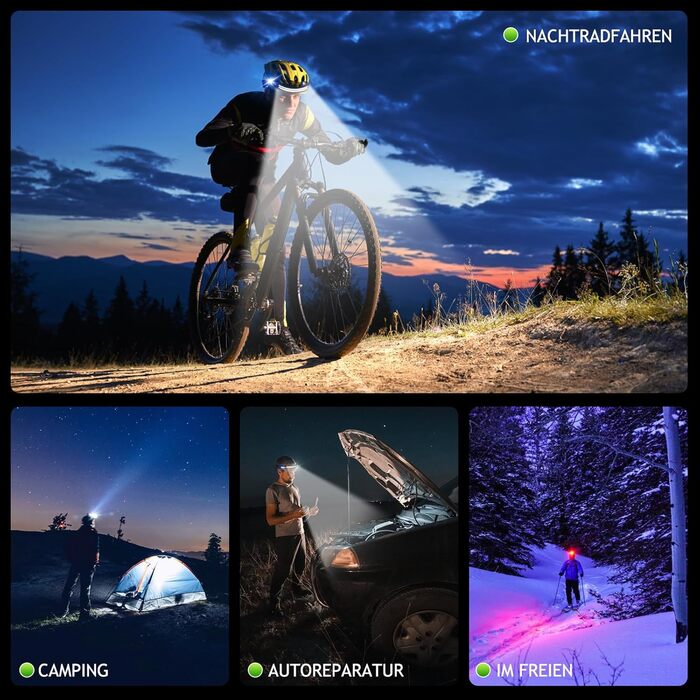 LED налобний ліхтар з акумулятором, ультратонкий, з інтелектуальним сенсором, 1500mAh, супер яскравий, 2 шт. 9 режимів світла, 4 кольори, легкий, водонепроникний для кемпінгу, бігу, риболовлі