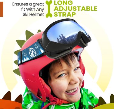 Дитячі лижні окуляри OutdoorMaster, сумісні з шоломом, 100% UV-захист, VLT 10%, чорна оправа, сіра лінза
