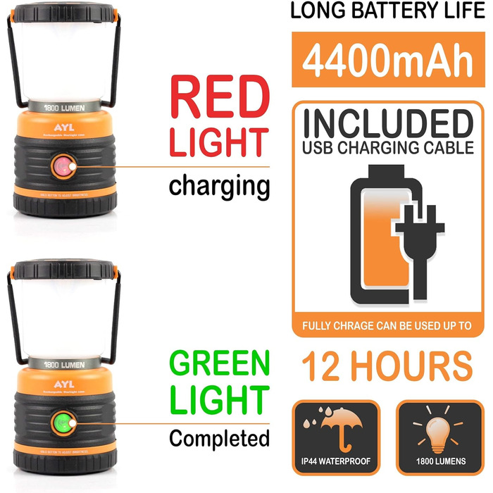 Ліхтар кемпінговий AYL LED 1800 LM з Power Bank 4400 mAh - 4 режими, водонепроникний IP44, для походу та надзвичайних ситуацій