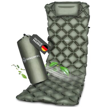 Надувна ізольована килимок 7,5 см – Ultraleicht, компактна, з інтегрованим насосом – легкий кемпінговий килимок, ідеальний для відпочинку на природі, виживання та трекінгу, зелений