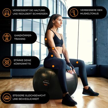 М'яч гімнастичний MANTRA SPORTS - фітбол для фітнесу, йоги, офісу та спини. Розмір L (1,61-1,78 м) та XL (1,79-1,92 м). Чорний колір.