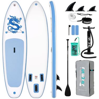 Надувне SUP-борд FunWater для всіх рівнів, ідеальний для початківців та сімей, з антиковзким EVA-деком, веслом, насосом та повним аксесуаром