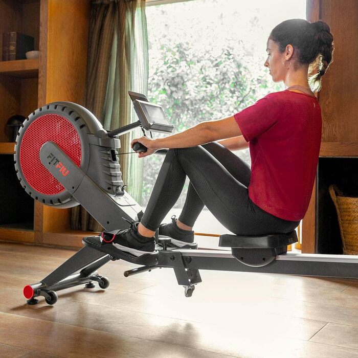 Веслувальний тренажер Fitfiu Fitness RA-300 з повітряним опором, 12 рівнів навантаження, складаний, м’яке сидіння, для кардіо та крос-тренувань, максимальна вага користувача 110 кг