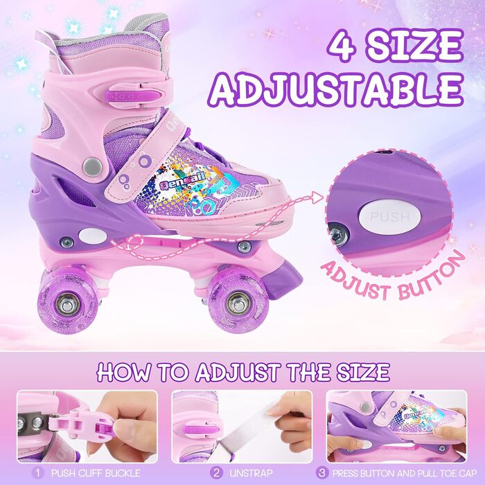 Дитячі ролики Kinder для дівчаток та жінок, 4 розміри, регульовані, для початківців (фіолетовий, S (23-27 EU) 140-165mm)