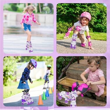 Ролики для дітей LOKJIJI Rainbow, регульовані, фіолетово-рожеві, для початківців