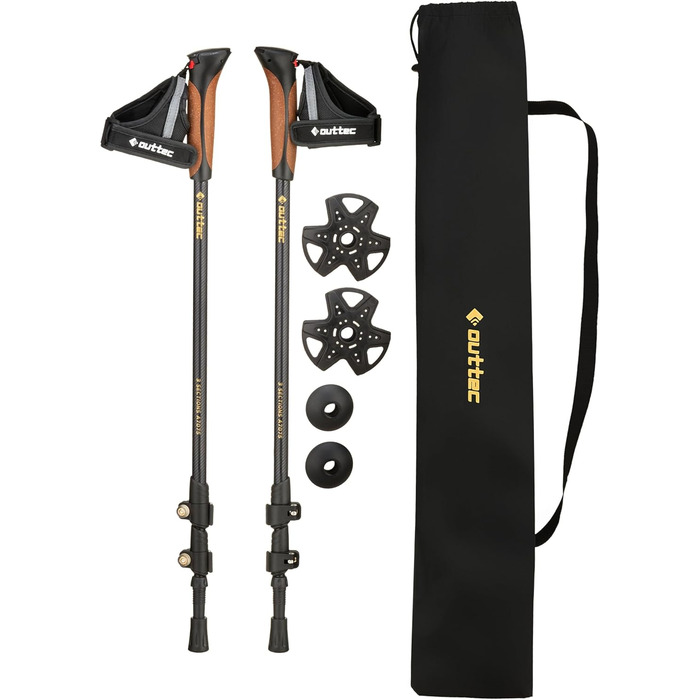 Трекінгові палиці для скандинавської ходьби Nordic Walking, ультралегкі односекційні палиці з гумовими наконечниками для жінок та чоловіків (Чорний, 110/115 см)