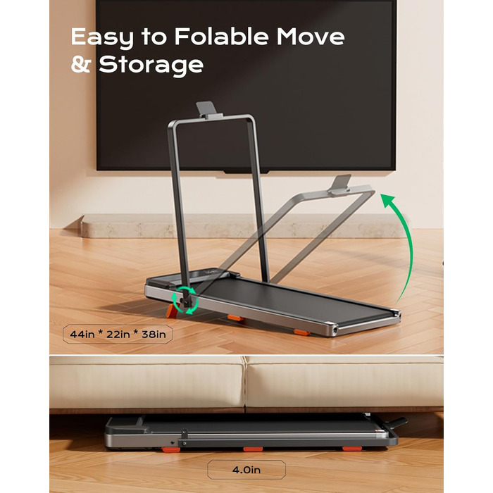Біговий доріжка з нахилом для дому та офісу, 2.5 PS, портативна під стіл, вантажопідйомність 120 кг, з пультом керування, LED-дисплеєм, колір сріблястий
