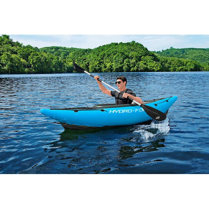 Надувний одномісний каяк Hydro-Force Cove Champion з веслом, помпою та сумкою для перенесення, синій