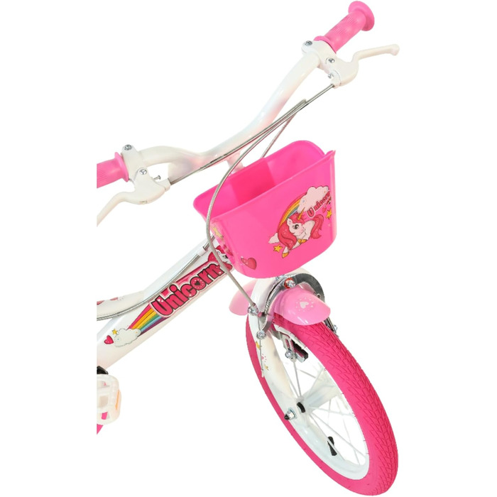 Дитяче велосипед Dino Bikes Einhorn 16 дюймів для дівчаток з додатковими колесами, сидінням для ляльки та кошиком - Оригінальний подарунок для дівчинки