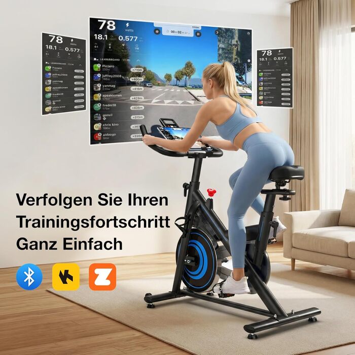 Велотренажер для дому з мобільним додатком, тихий велоергометр з магнітним опором, фітнес-велосипед для кардіотренувань, до 160 кг, блакитний