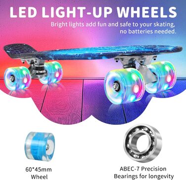 Скейтборд BELEEV 22 дюйми Mini Cruiser з LED колесами та T-Tool, для дітей, підлітків, дорослих, Galaxy Blue
