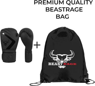 Боксерські рукавички BEAST RAGE для кікбоксингу та боксу, чоловічі та жіночі, тренувальні, чорні, розміри 8-16 унцій, для муай-тай, бойових мистецтв і боксерської груші