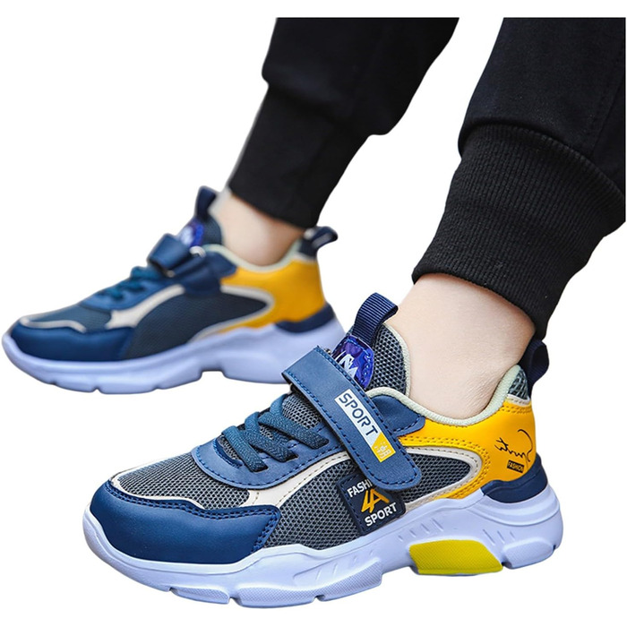 Дитячі спортивні кросівки для хлопчика Mesh, дихаючі, на липучці. Зручні кросівки для занять спортом, фітнесу, бігу та активного відпочинку. Легкі унісекс дитячі кросівки, розмір 31 EU, жовті.