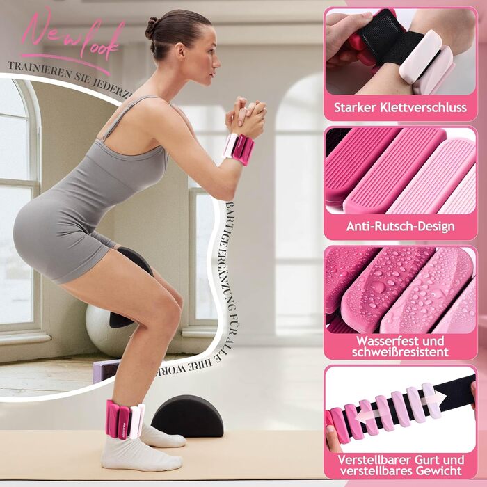 Важільки для ніг та рук BECOJADDE 0.45/0.9 кг (набір 2 шт.) для фітнесу, кардіо, силових тренувань (рожевий градієнт, 1.8 кг пара)