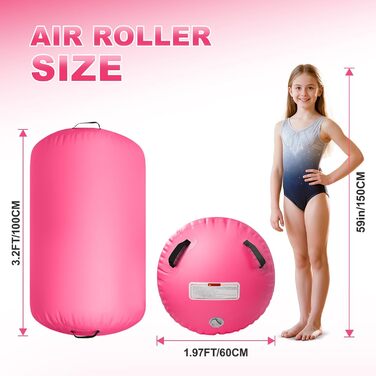 Airtrack мат для гімнастики 10 см, 3м/4м + повітряний рол 100x60см, електричний насос (Рожевий, 300x100x10см + 100x60см)