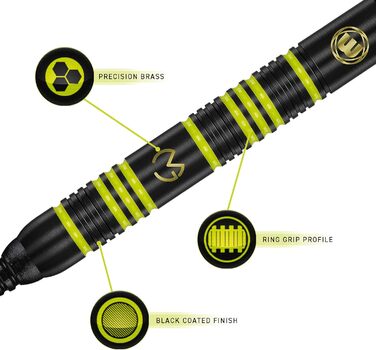 Дарти WINMAU Michael Van Gerwen MvG Ambition Professional (латунь) з пір'ям та стрижнями, сталеві та м'які (20 г)